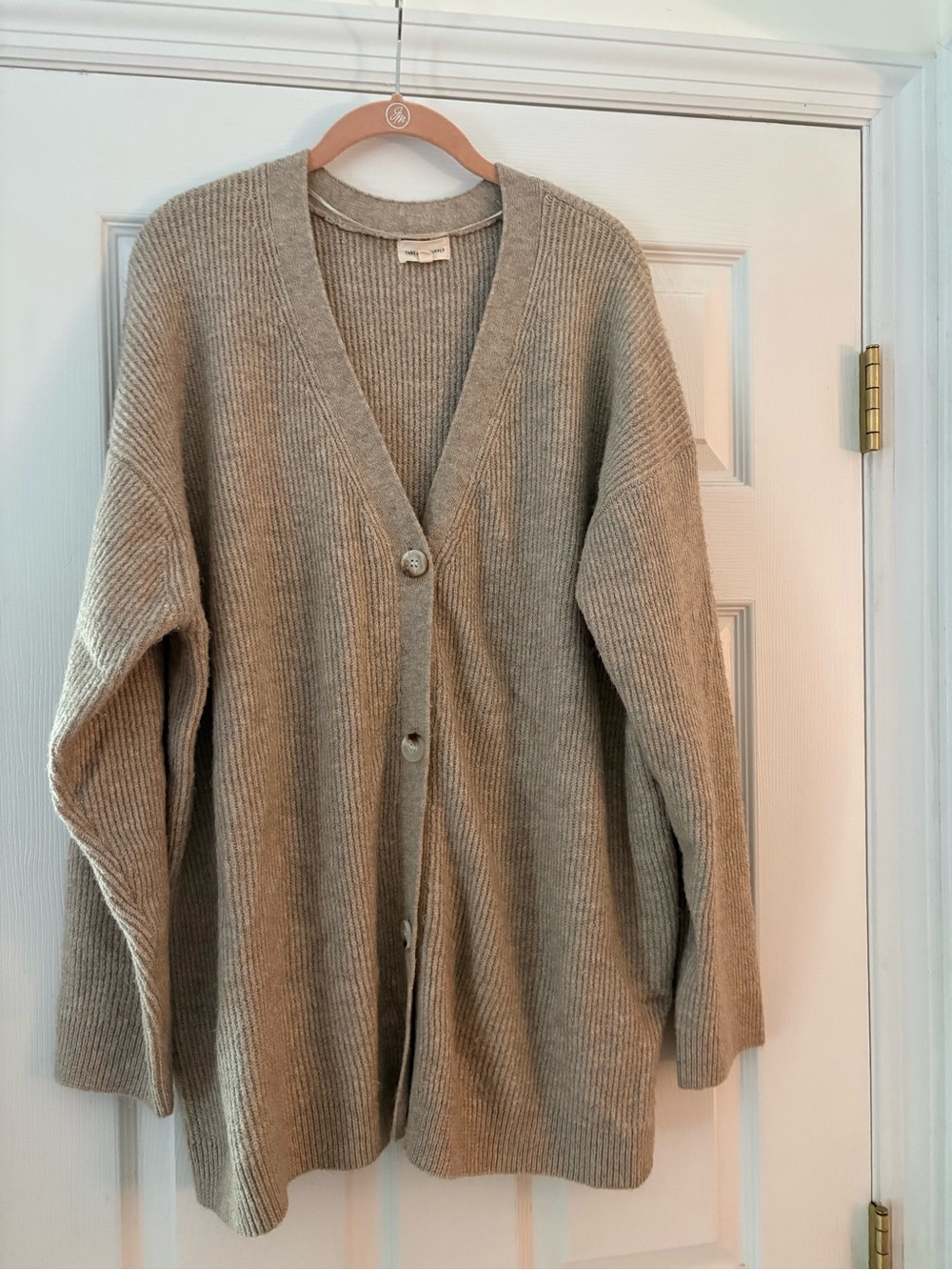 Women's Taupe Ribbed Button-Front Cardigan Sweater